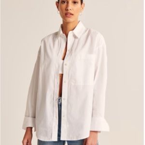 Abercrombie & Fitch White Oversized Poplin Button Down Shirt